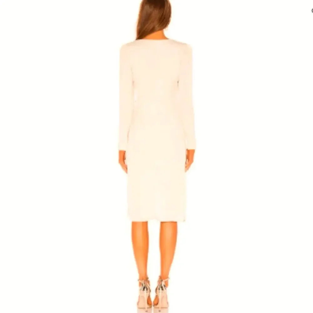 LPA Fabrizia Silky Ivory Cream Tulip Hem Wrap Midi Dress S NWT $248